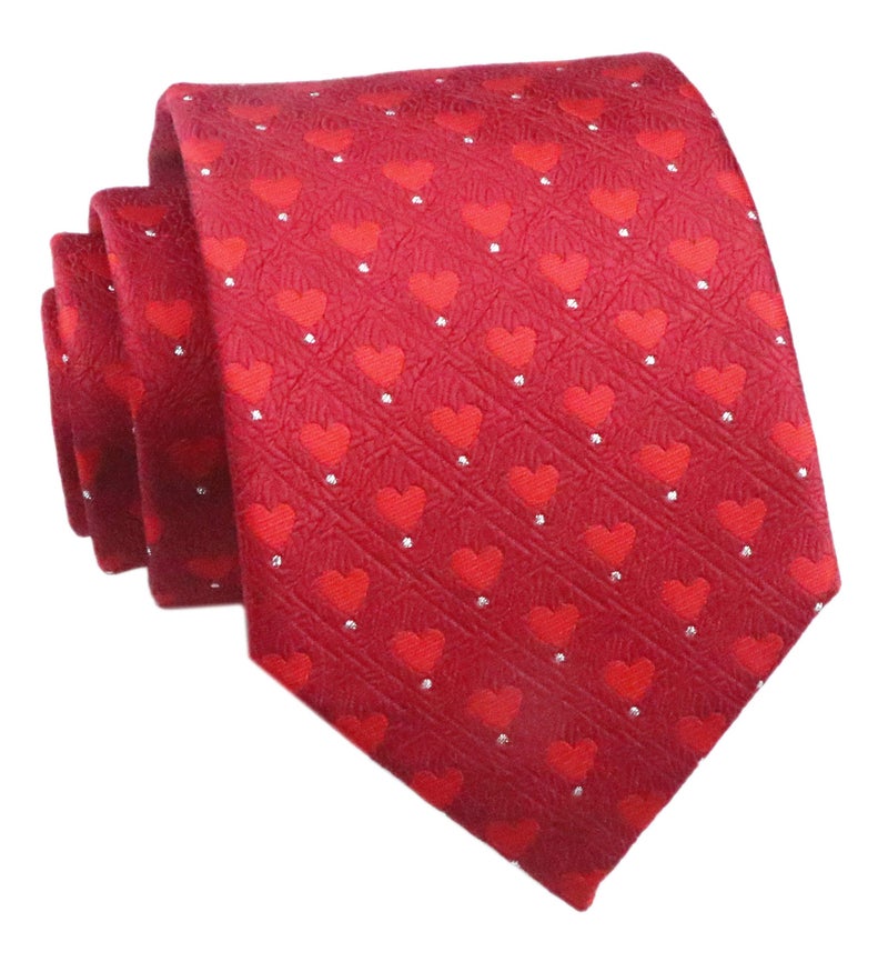 Elfeves Men Red Ties Sweet Heart Patterned Accessory Evening Suit Necktie Formal Tie - Image 1
